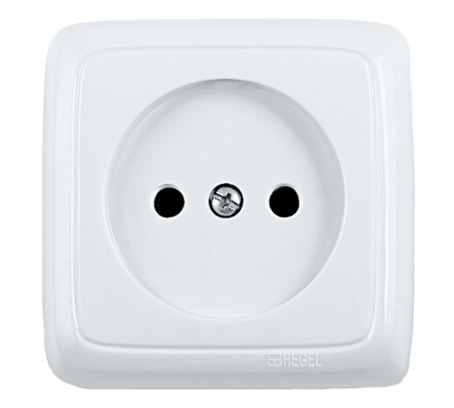 Розетка открытой установки, одноместная, со шторкой, с изолирующей пластиной, цвет белый  РА16-104  HEGEL