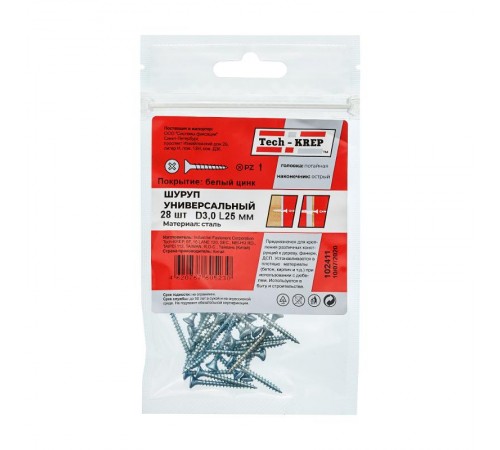 Саморез ШУц 3,0х25 пот. гол. (28 шт) - пакет ( 0,025 кг)  102411  Tech-KREP