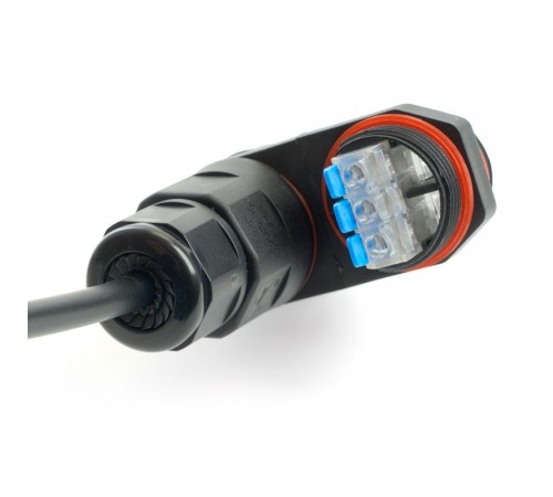 Соединитель-коннектор 3-контактный на 4 выхода, с СМК221 пружинным контактом IP68, черный, LD542  49195  STEKKER