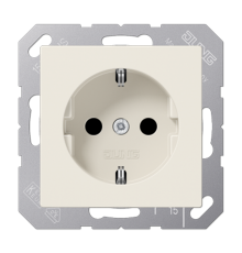 Штепсельная розетка SCHUKO 16А / 250В, с защитными шторками, пружинные зажимы; дюропласт; слоновая кость; A500  A1520KI  Jung