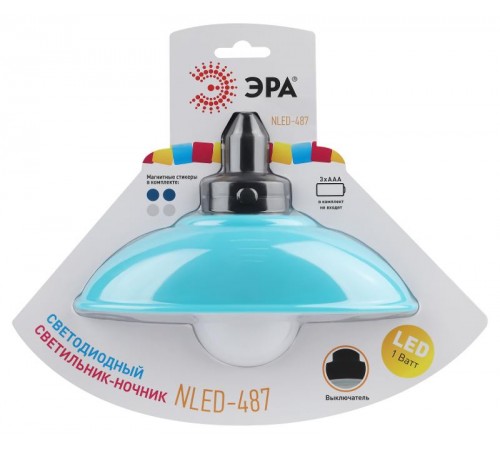 Ночник - светильник светодиодный NLED-487-1W-SW-BU настенный на батарейках с выключателем голубой  Б0051475  ЭРА