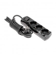 Удлинитель PREMIUM 3 гнезда, 3м, 3х1,5мм, с/з, с выключателем, черный  13-4107  REXANT