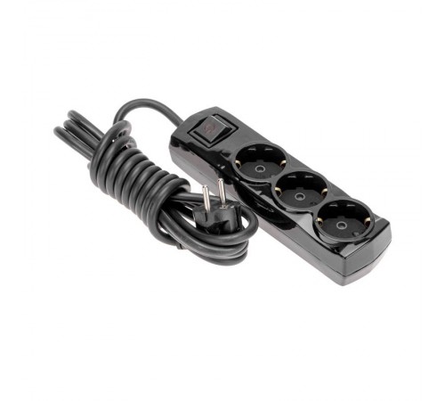 Удлинитель PREMIUM 3 гнезда, 3м, 3х1,5мм, с/з, с выключателем, черный  13-4107  REXANT