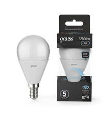 Лампа светодиодная LED 7Вт E14 220В 4100К шар, диммируемая  105101207-D  Gauss