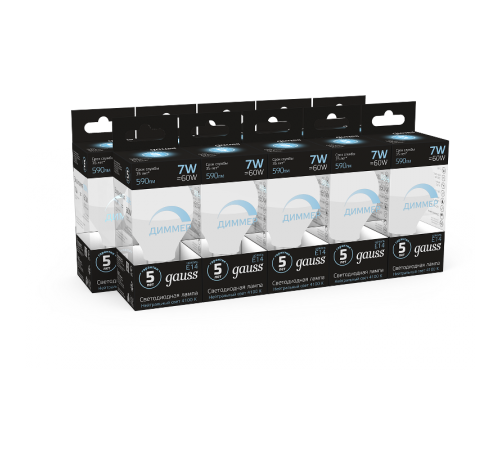 Лампа светодиодная LED 7Вт E14 220В 4100К шар, диммируемая  105101207-D  Gauss