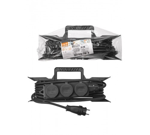 Удлинитель-шнур силовой на рамке, каучук, КГ, IP44, 3 гнезда с/з, 4000 Вт, 10 м Народный  SQ1307-0246  TDM