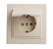 PST16-9012-02 Розетка 1-местная с/з с крышкой, 250В, 16А, серия Эрна, слоновая кость  39238  STEKKER