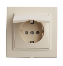 PST16-9012-02 Розетка 1-местная с/з с крышкой, 250В, 16А, серия Эрна, слоновая кость  39238  STEKKER