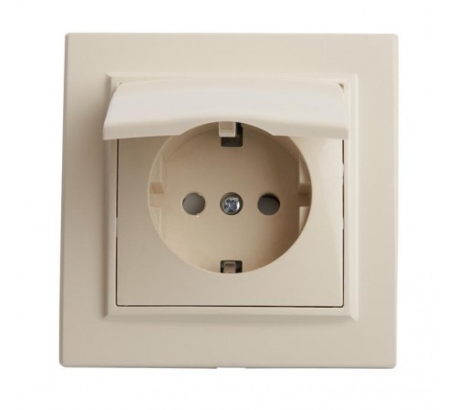 PST16-9012-02 Розетка 1-местная с/з с крышкой, 250В, 16А, серия Эрна, слоновая кость  39238  STEKKER