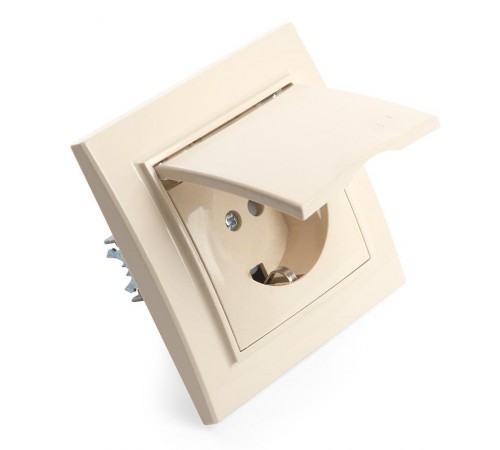 PST16-9012-02 Розетка 1-местная с/з с крышкой, 250В, 16А, серия Эрна, слоновая кость  39238  STEKKER