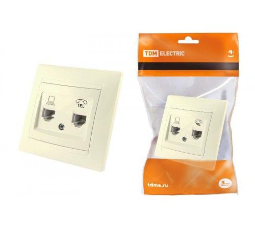 Розетка телефонная RJ11 + компьютерная RJ45 сл. кость "Лама"   SQ1815-0119  TDM