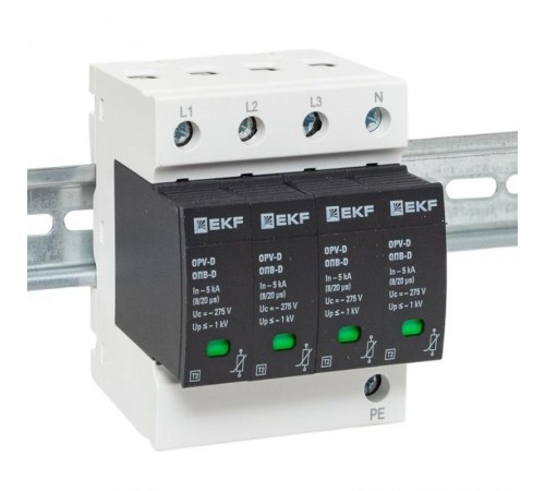 Ограничитель импульсных напряжений серии ОПВ-D/4P In 5кА 230В (с сигнализацией) EKF PROxima  opv-d4  EKF