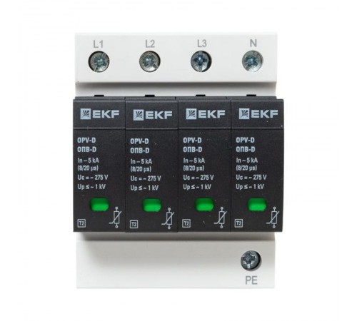 Ограничитель импульсных напряжений серии ОПВ-D/4P In 5кА 230В (с сигнализацией) EKF PROxima  opv-d4  EKF