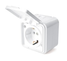 Розетка 1-местная без заземляющего контакта, с крышкой, 250В, 16А, IP44, PST16-20-44 (RA 16-201-Б), белый  39691  STEKKER