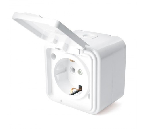 Розетка 1-местная без заземляющего контакта, с крышкой, 250В, 16А, IP44, PST16-20-44 (RA 16-201-Б), белый  39691  STEKKER