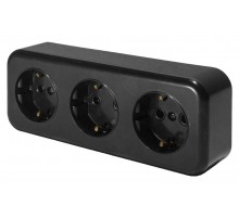 Розетка 3-местная с заземляющим контактом, 250В, 16А, IP20, PST16-51-20 (RA 16-343-Ч), черный  39698  STEKKER