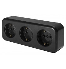 Розетка 3-местная с заземляющим контактом, 250В, 16А, IP20, PST16-51-20 (RA 16-343-Ч), черный  39698  STEKKER