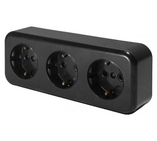 Розетка 3-местная с заземляющим контактом, 250В, 16А, IP20, PST16-51-20 (RA 16-343-Ч), черный  39698  STEKKER