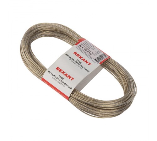 Трос стальной в ПВХ оплетке d=2,0 мм, прозрачный (моток 20 м)  09-5120  REXANT