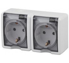 Розетка 2-ая с заземлением IP54, шторки, 16A-250В, ОУ, 11А-2404-01 Эра Эксперт, Al+Cu, Белый  Б0038821  ЭРА