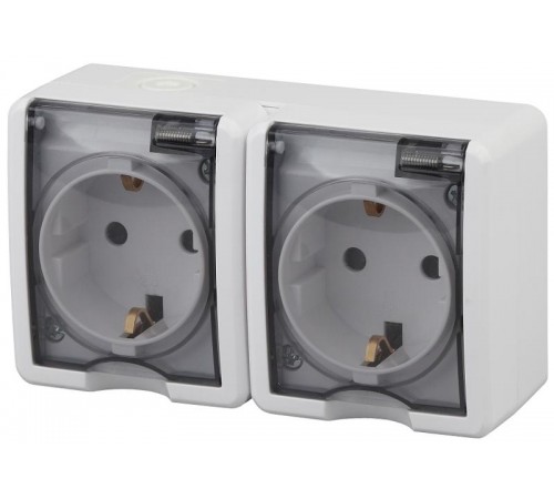 Розетка 2-ая с заземлением IP54, шторки, 16A-250В, ОУ, 11А-2404-01 Эра Эксперт, Al+Cu, Белый  Б0038821  ЭРА