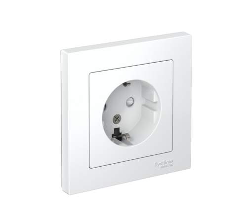 AtlasDesign Белый Розетка с заземлением со шторками, 16А, (в сборе с рамкой)  ATN000144  SE