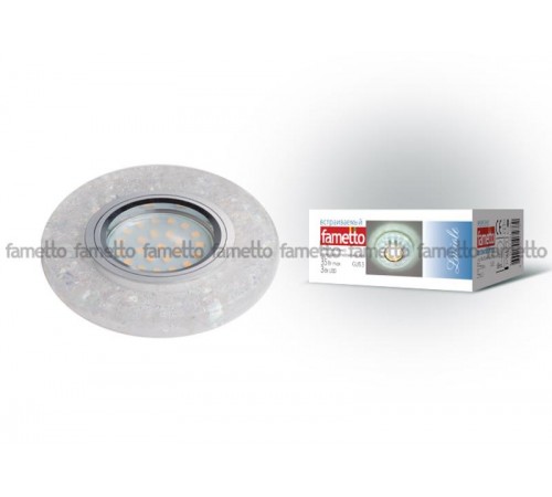 Светильник декор.встр Luciole DLS-L103 GU5.3 CHROME/CLEAR доп.LED подсветка 3Вт металл/полимер. хром/прозр.+мерцающие частицы  10717  Fametto