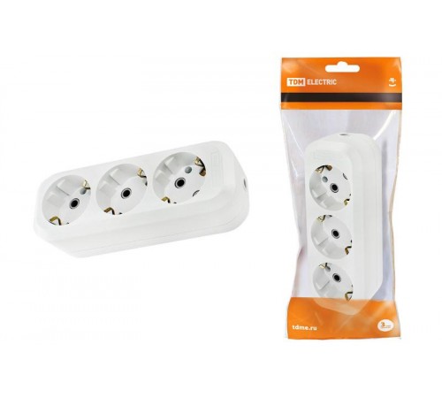Колодка розеточная 3 гнезда 2П+3 16А 250В белая   SQ1806-0013  TDM