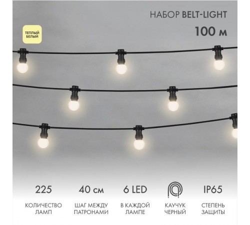 Готовый набор: "Евро Belt Light" 2 жилы шаг 40 см, Теплые Белые LED лампы (6 LED)  331-346  NEON-NIGHT