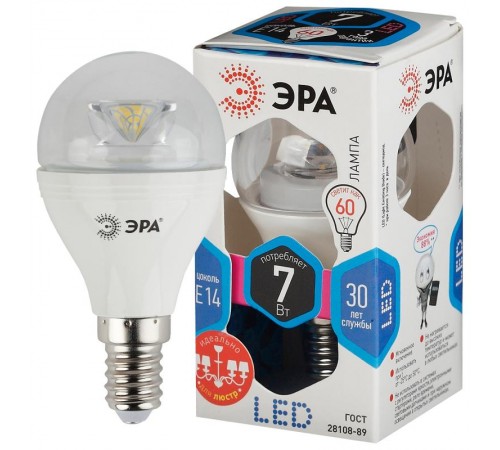 Лампа светодиодная LED P45-7W-840-E14-Clear (диод,шар,7Вт,нейтр,E14)  Б0020552  ЭРА