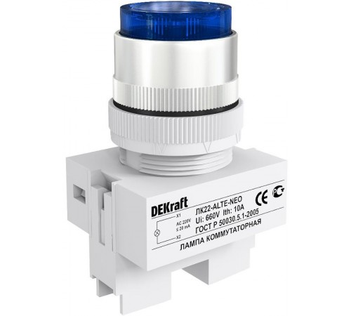 Лампа комм. ALTE 22 мм Цвет:СИНИЙ неон 220В ЛK-22   25010DEK  DEKraft