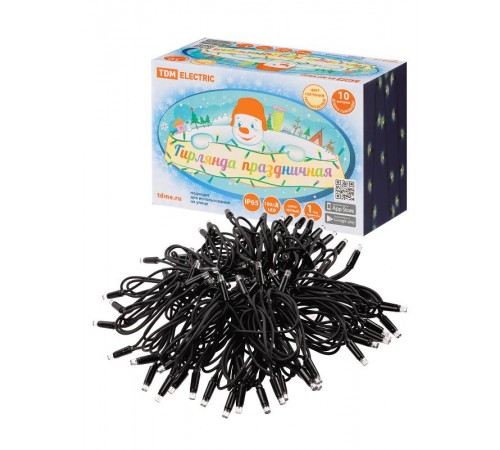 Гирлянда светодиодная СГУ100БТ10, 10м, 3000К, каучук чер., посл. подкл, IP65, 250 В,  SQ0361-0042  TDM ELECTRIC