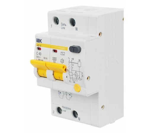 Выключатель автоматический дифференциального тока АД12 2п 40А C 300мА тип AC (3 мод)  MAD10-2-040-C-300  IEK