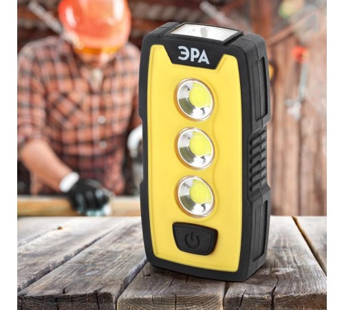 Фонарь рабочий 1хLED (COB) + 1xLED 3xAAA RB-802 Практик, магнит, крючок, клипса, IP65  Б0029180  ЭРА