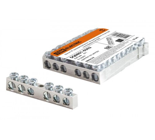 Шина "N" нулевая 6х9мм 6/1 (6 групп/крепеж по центру) никелированная  SQ0801-0302  TDM