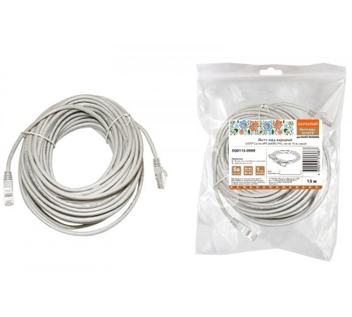 Патч-корд народный U/UTP Cat 5e 4PR 24AWG PVC, литой 15 м, серый  SQ0115-0009  TDM