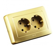 Розетка скрытой установки, двухместная, с заземляющим контактом, цвет золото  РС16-351-07  HEGEL