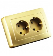 Розетка скрытой установки, двухместная, с заземляющим контактом, цвет золото  РС16-351-07  HEGEL