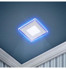Светильник точечный встраиваемый светодиодный LED 4 6Вт 4000К белый квадрат с синей подсветкой Б0017495  ЭРА