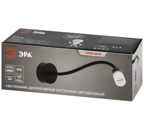 Светильник настенный бра WL 34 BK 3Вт IP20 черный  Б0056393  ЭРА