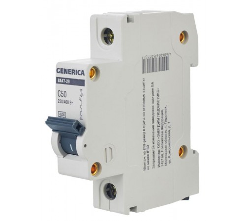 Выключатель автоматический однополюсный ВА47-29 50А C 4,5кА  MVA25-1-050-C  GENERICA