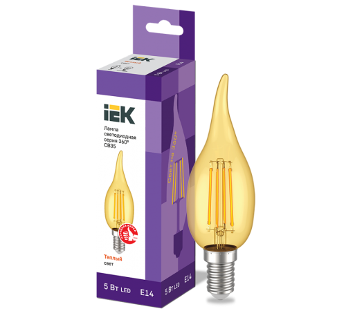 Лампа светодиодная LED CВ35 св.н/в зол. 5Вт 230В 2700К E14 серия 360°  LLF-CB35-5-230-30-E14-CLG  IEK
