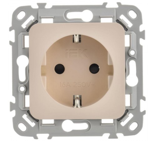 FLITE Розетка с заземлением со шторками быстрозажимные клеммы 16А РСш11-1-ФлЛ льняной  FI-R14-16-1-K88  IEK