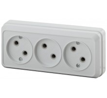 Розетка Intro Quadro 2-205-01 без заземления трехместная 3х2P, 16А-250В, IP20, ОУ, белый  Б0053809  Intro