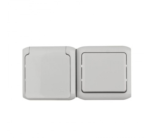 Quteo Серый Блок Выключатель 1-кл+роз с заземлением со шторками IP44  782348  Legrand