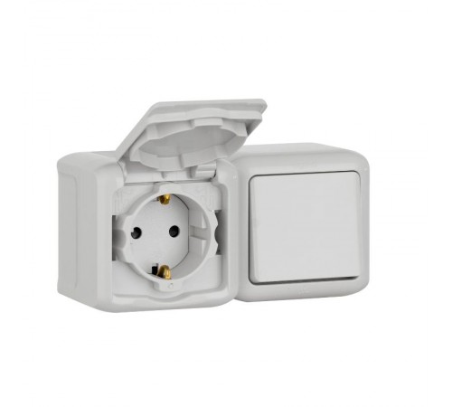 Quteo Серый Блок Выключатель 1-кл+роз с заземлением со шторками IP44  782348  Legrand