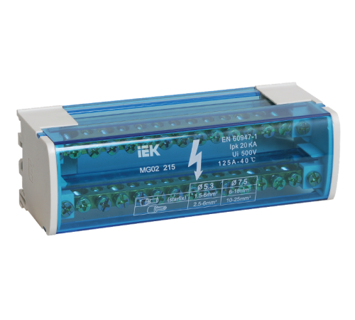 Шины на DIN-рейку в корпусе (кросс-модуль) L+PEN 2х15   YND10-2-15-125  IEK