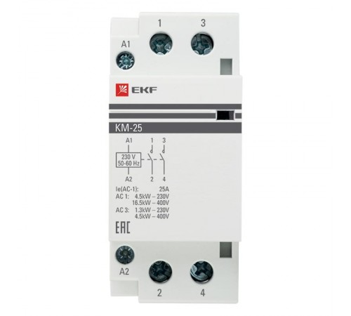 Контактор модульный КМ 25А 2NО (2 мод.) EKF PROxima  km-2-25-20  EKF