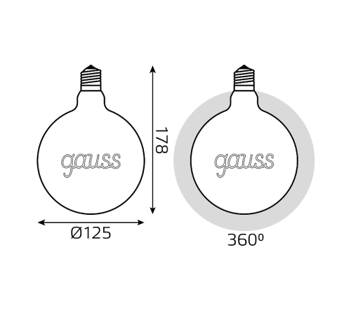 Лампа светодиодная LED Filament G125 E27 2,5W Golden 200lm 2000K 1/20  175802003  Gauss