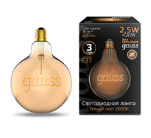 Лампа светодиодная LED Filament G125 E27 2,5W Golden 200lm 2000K 1/20  175802003  Gauss